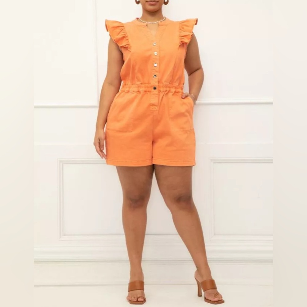 Eloquii Orange Ruffle Sleeve Romper
